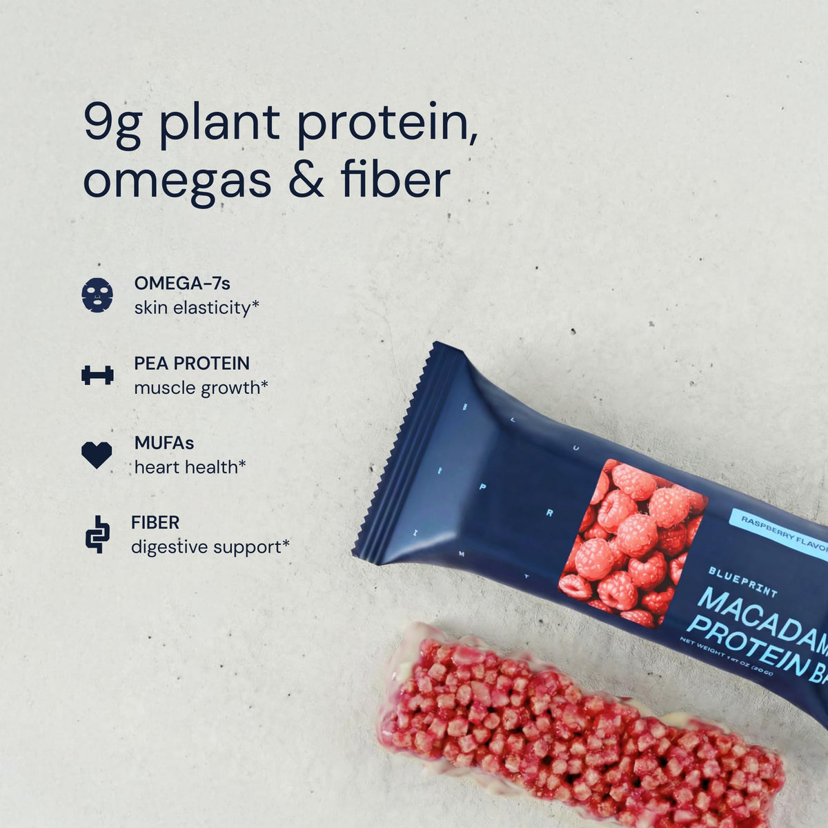 Blueprint Bryan Johnson Macadamia Nut Protein Bar - Raspberry, 9g Plant Protein, 12 Pack