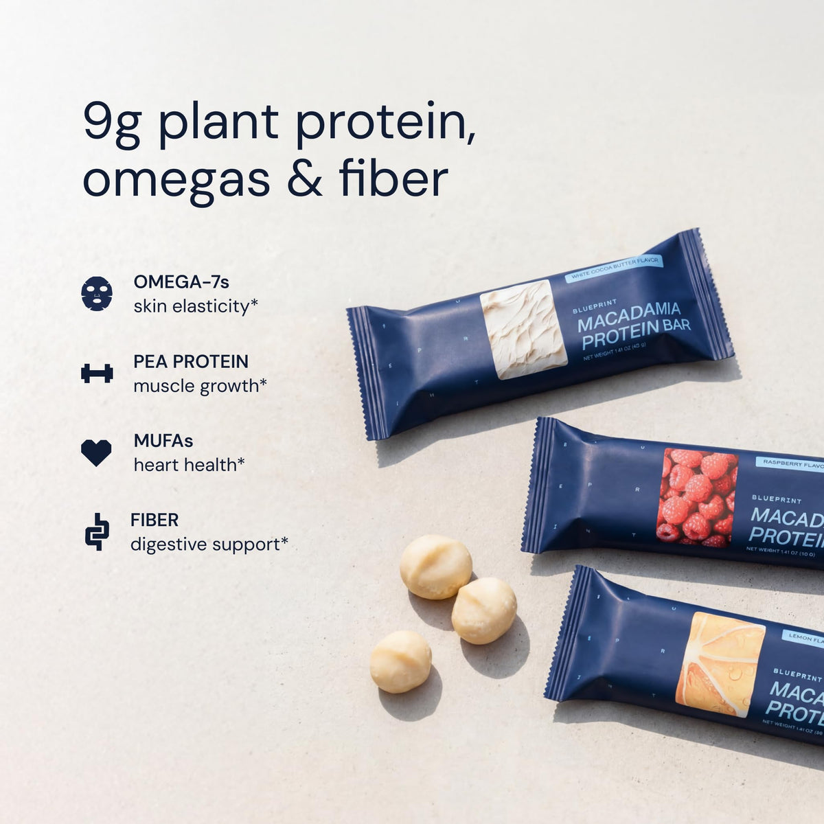 Blueprint Bryan Johnson Macadamia Nut Bars – 12 Pack Lemon White Cocoa & Raspberry | Vegan, Low Sugar, Keto