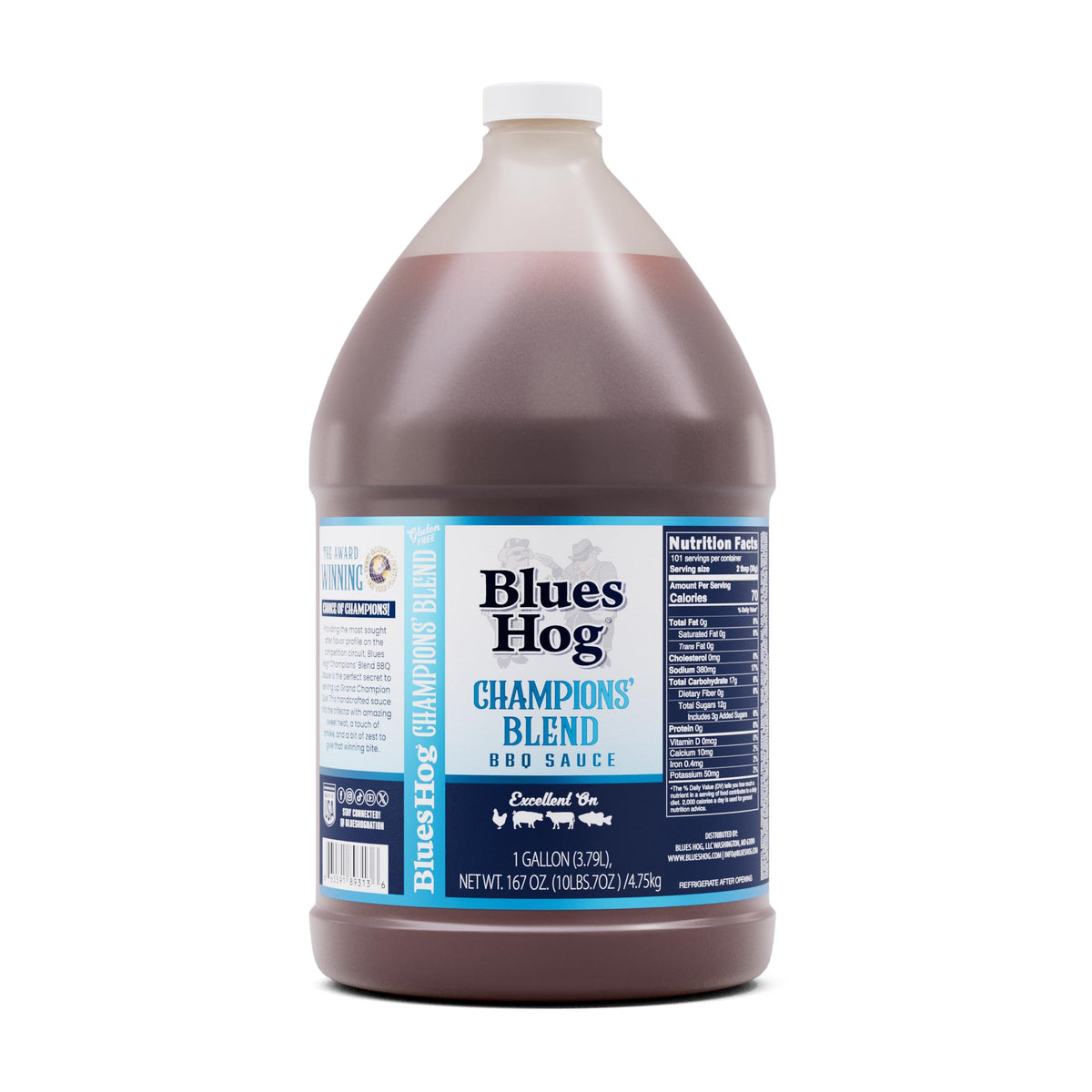 Blues Hog Champions' Blend BBQ Sauce – Sweet, Smokey & Tangy (128 oz) – All-Natural, Gluten-Free, Made in USA