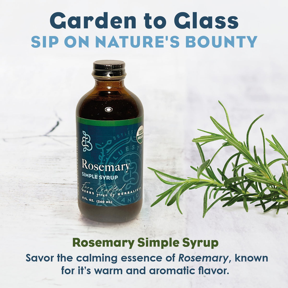 Bluestem Botanicals Organic Rosemary Simple Syrup — 8 oz | Cocktail & Mocktail Mixer