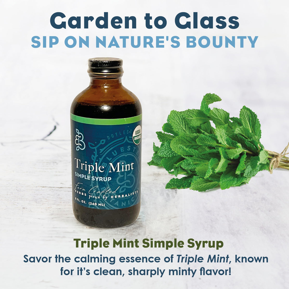 Bluestem Botanicals Organic Triple Mint Simple Syrup – 8 oz for Cocktails & Mocktails