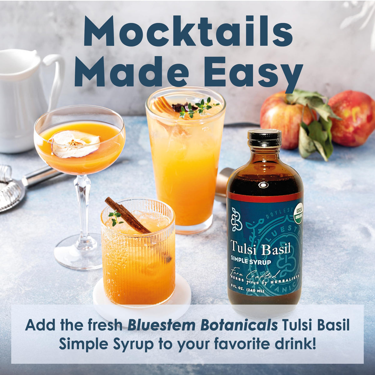 Bluestem Botanicals Organic Tulsi Basil Simple Syrup – 8 oz, Cocktail & Mocktail Mixer