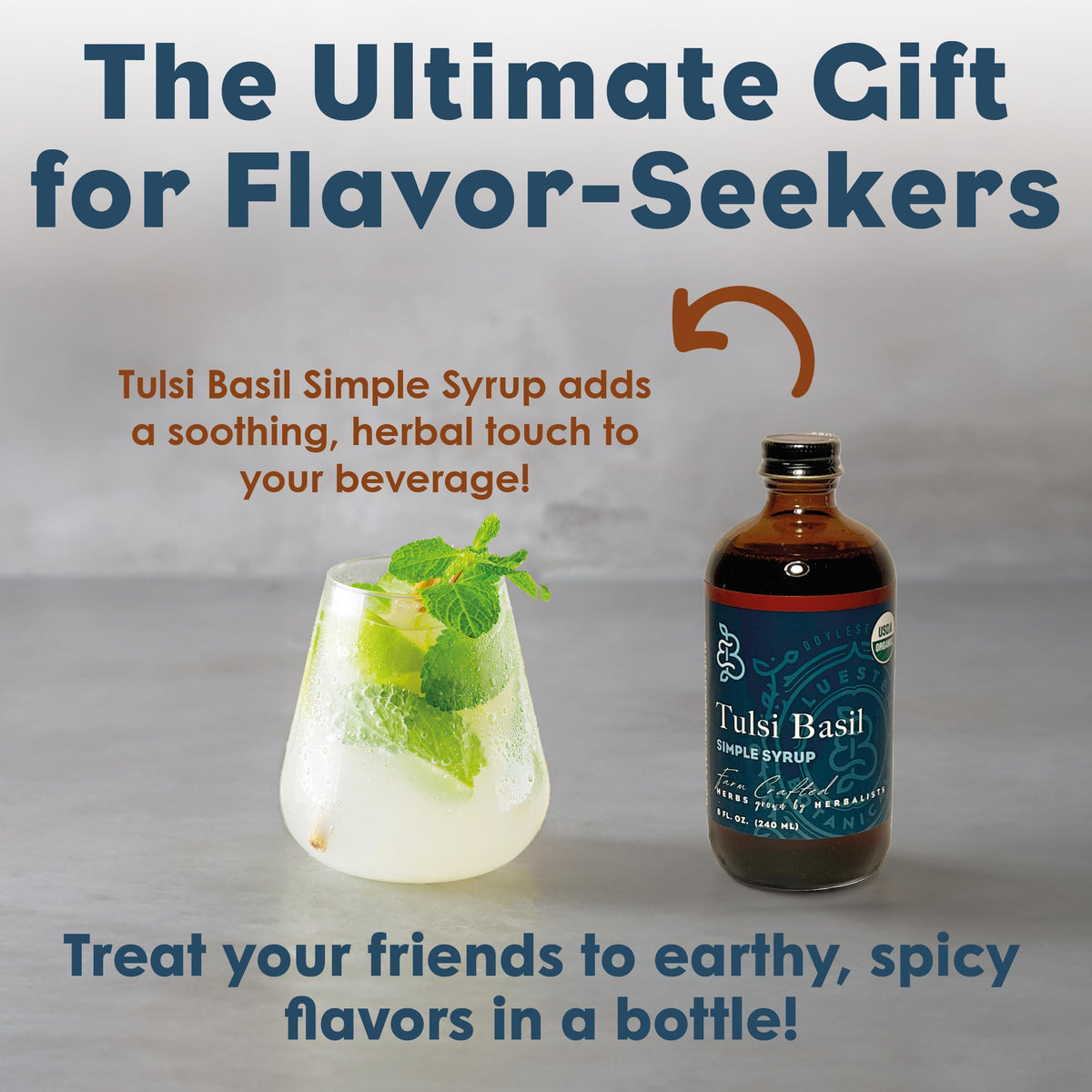 Bluestem Botanicals Organic Tulsi Basil Simple Syrup – 8 oz, Cocktail & Mocktail Mixer