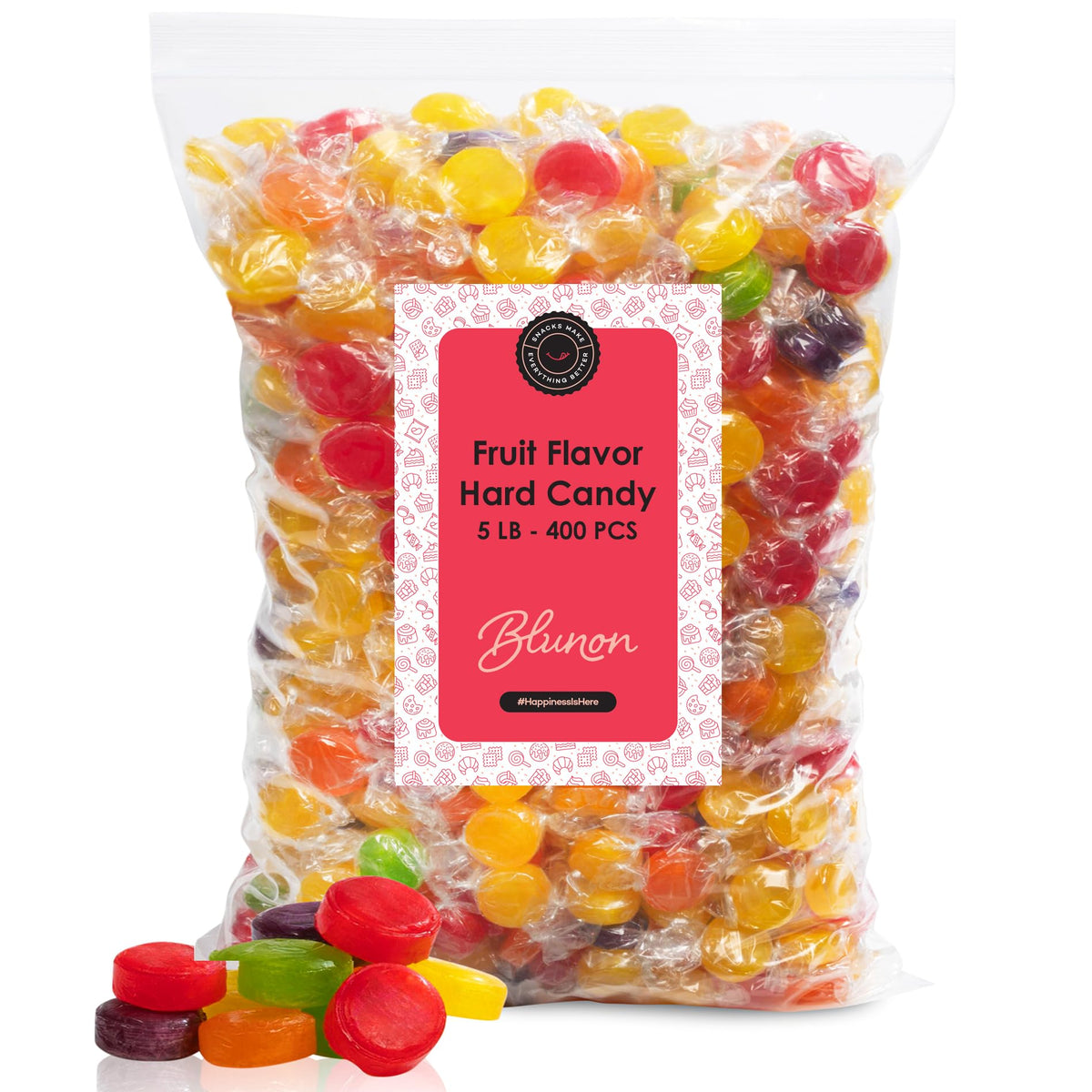 Blunon Hard Candy Bulk – Assorted Fruit Flavors, 5 lb (400 Pieces), Individually Wrapped