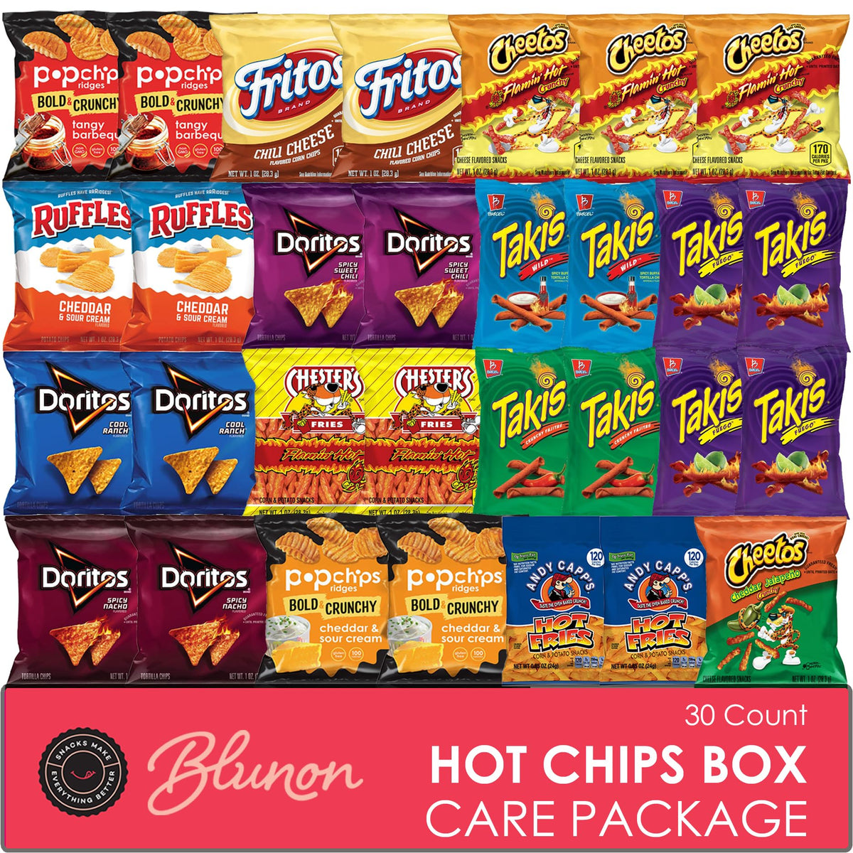 Blunon Hot Chips Snacks Variety Pack – 30-Pack Fiery Snack Care Package