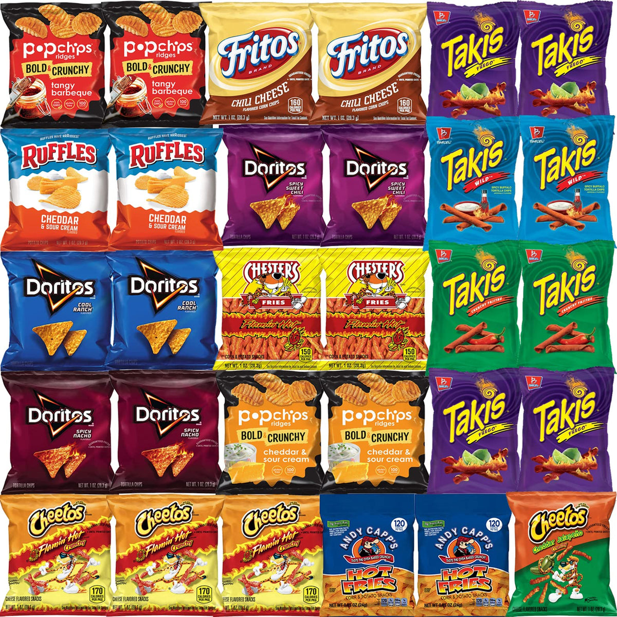 Blunon Hot Chips Snacks Variety Pack – 30-Pack Fiery Snack Care Package