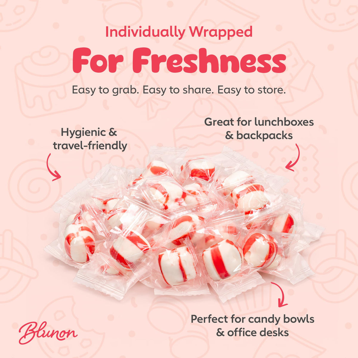 Blunon Peppermint Puffs Candy Mints – 4 lb Bulk, Individually Wrapped (360 Pieces)