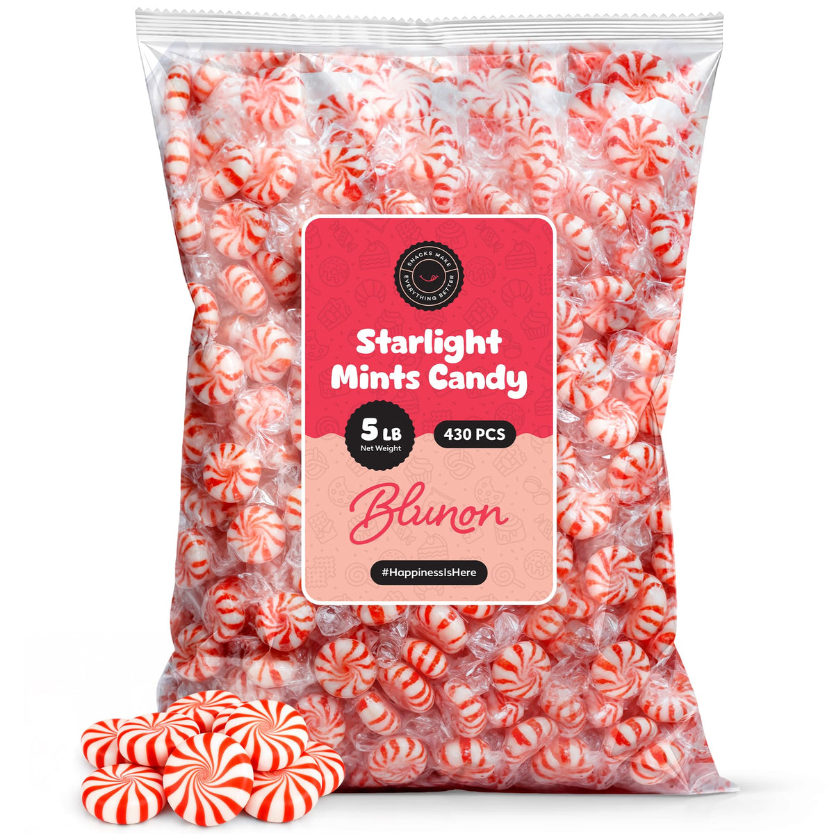 Blunon Peppermint Starlight Mints – 5 lb Bulk, 430 Pieces, Individually Wrapped