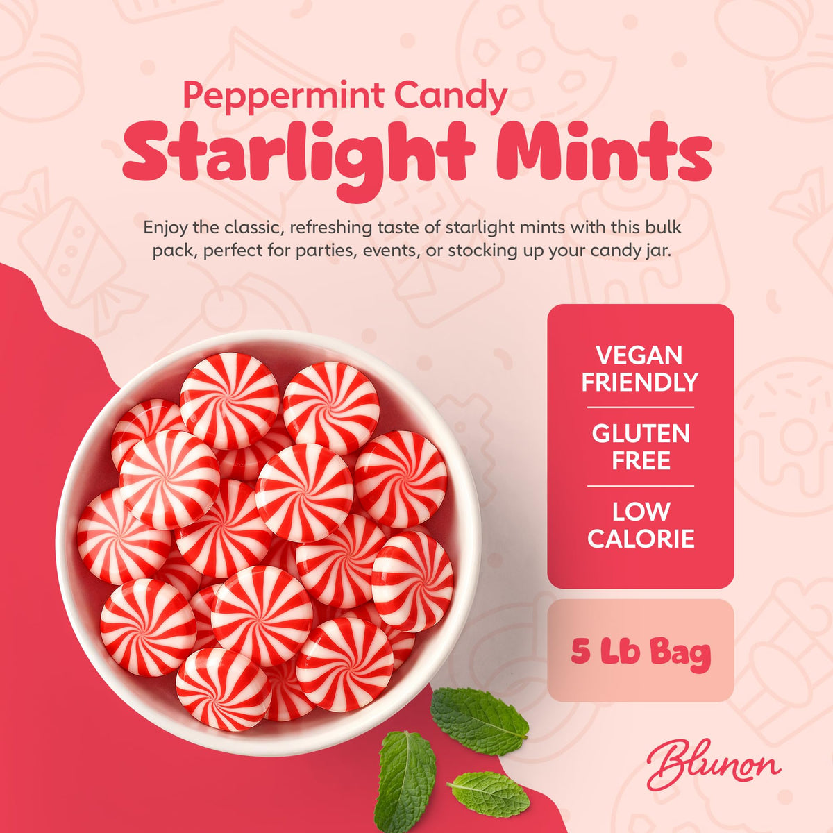 Blunon Peppermint Starlight Mints – 5 lb Bulk, 430 Pieces, Individually Wrapped
