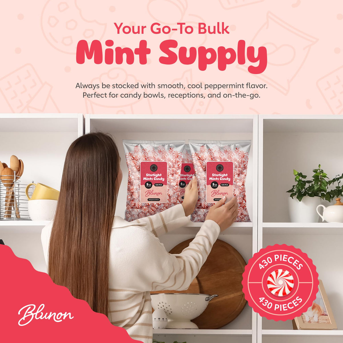 Blunon Peppermint Starlight Mints – 5 lb Bulk, 430 Pieces, Individually Wrapped