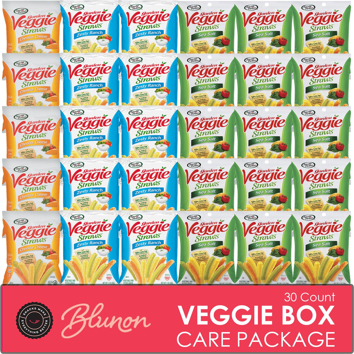 Blunon Veggie Straw Variety Pack – Garden Sea Salt, Cheddar Cheese & Zesty Ranch, 30-Count Gluten Free Snack Box