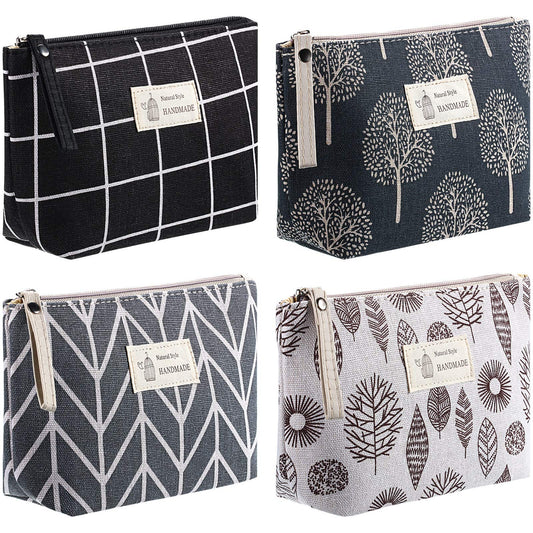 Boao 4 Pcs Small Cosmetic Bags for Purse,Small,Arrow, Plaid, Tree, Leave