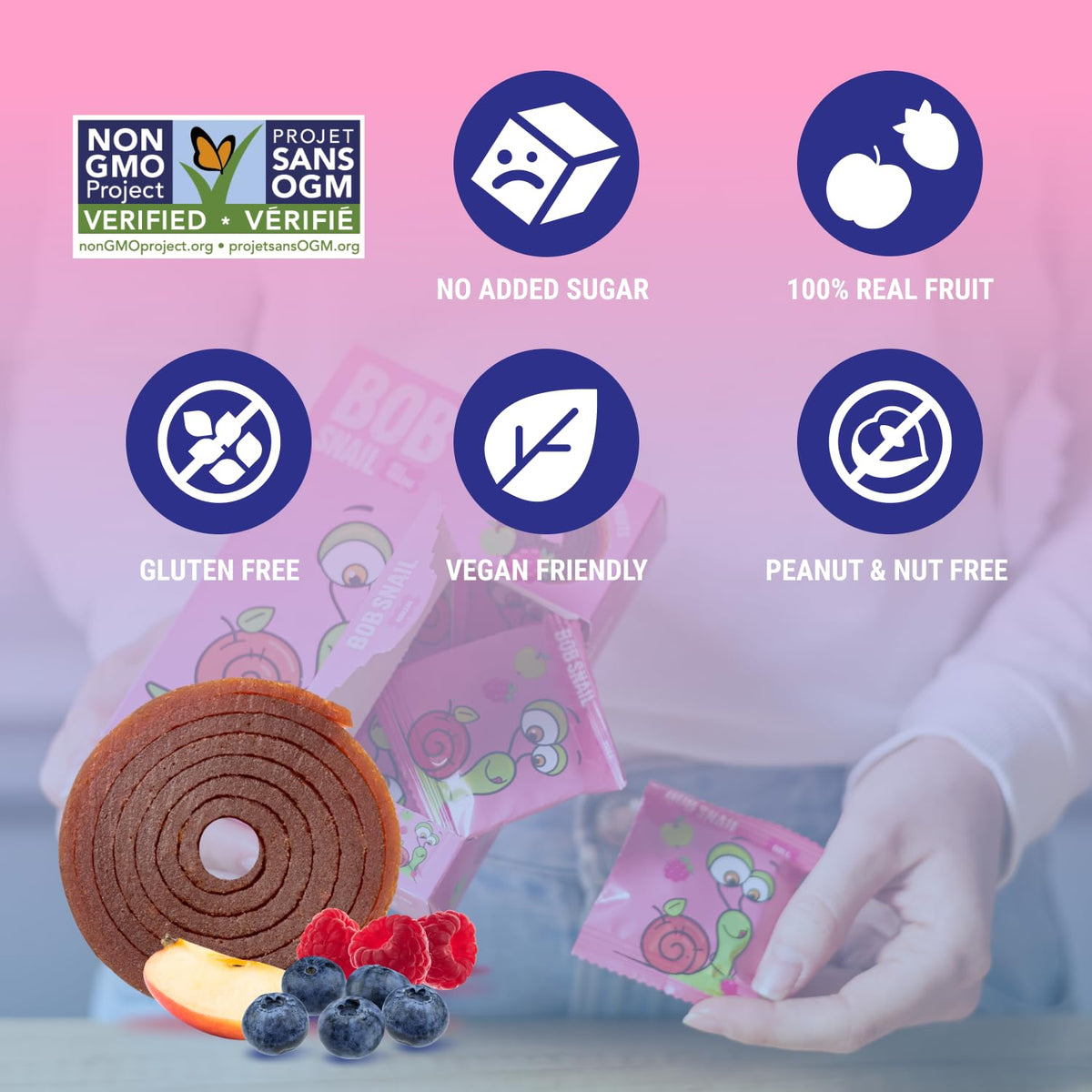 Bob Snail Fruit Roll Ups – 50 Natural Fruit Snacks (Blueberry & Raspberry), Vegan, No Added Sugar, 500g