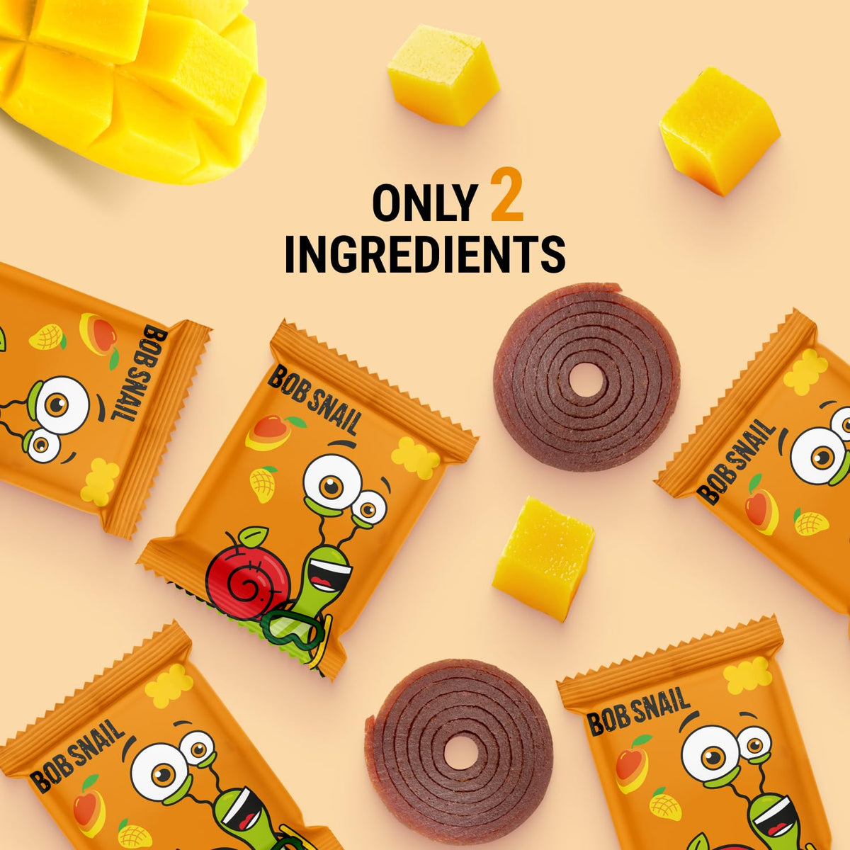 Bob Snail Mango Fruit Roll Ups – Real Dried Fruit, No Added Sugar, Vegan & Nut-Free (Bulk 50 Rolls, 500g)