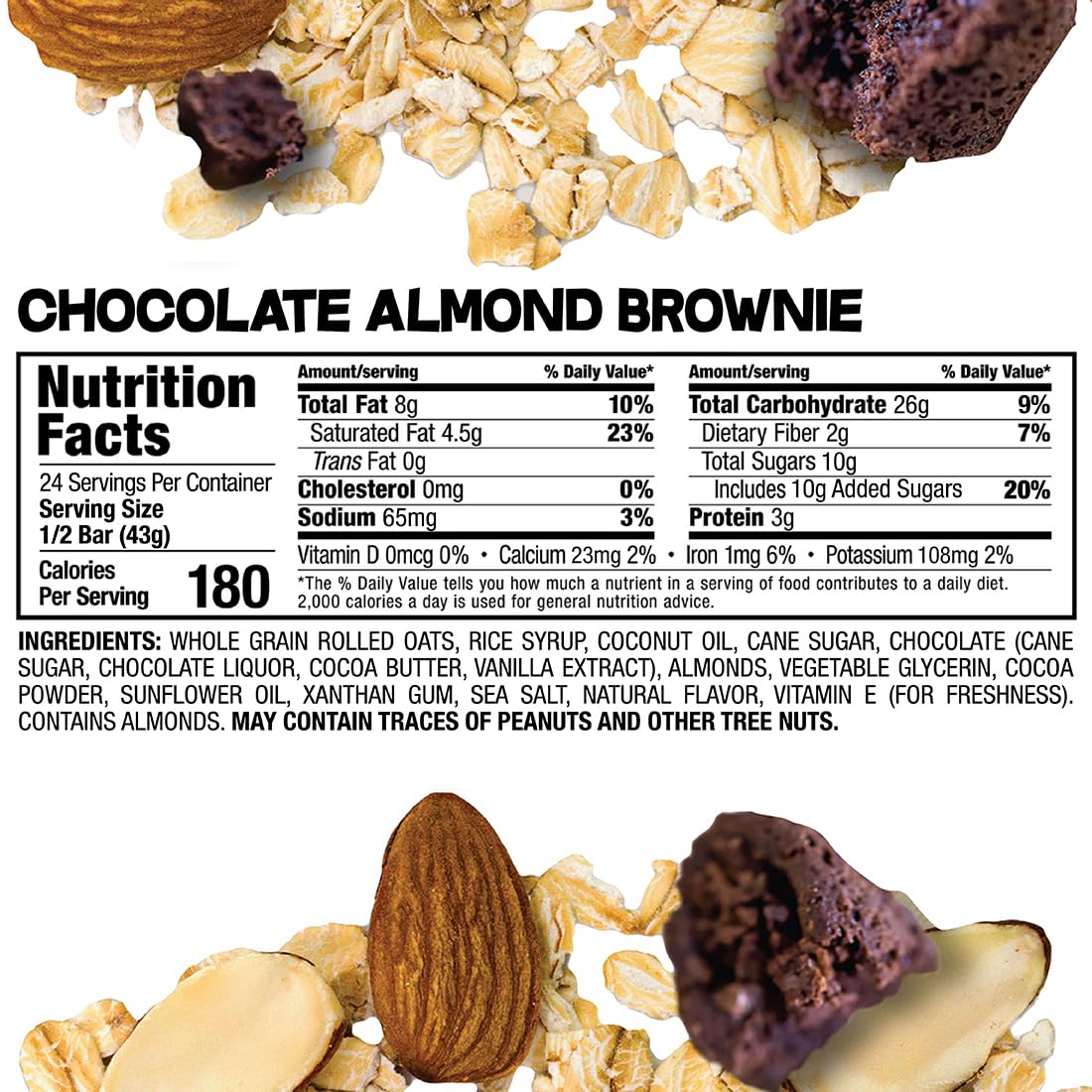Bobo's Chocolate Almond Brownie Oat Bars – Gluten Free & Plant-Based (12 Bars)