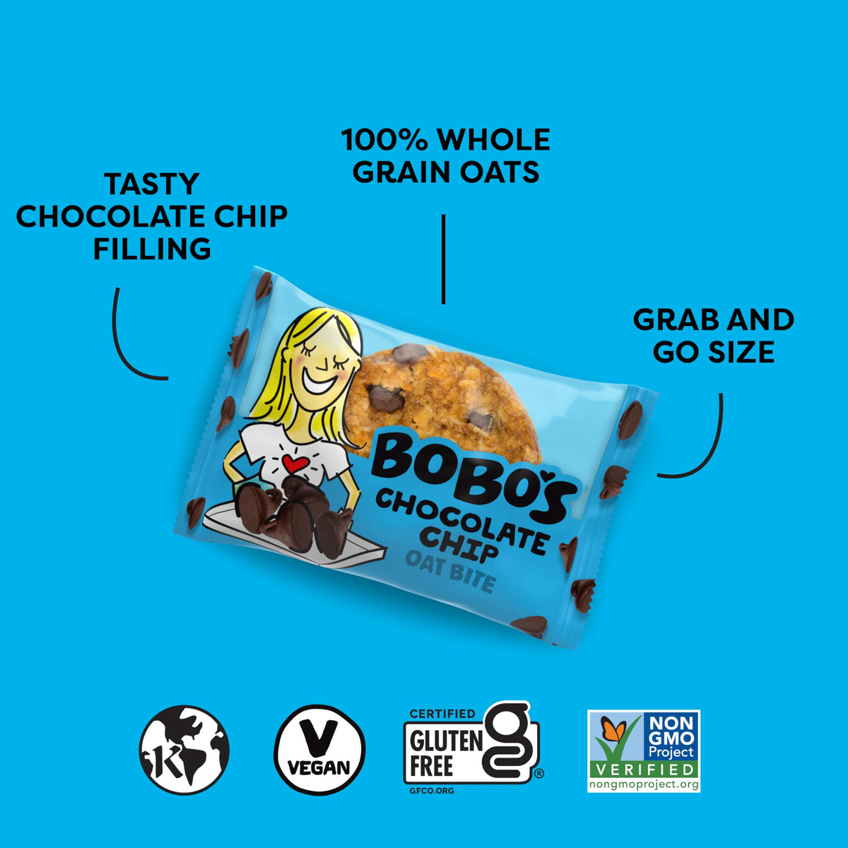 Bobo's Chocolate Chip Oat Bites – Gluten Free, Plant-Based Oat Snacks (30 Count)