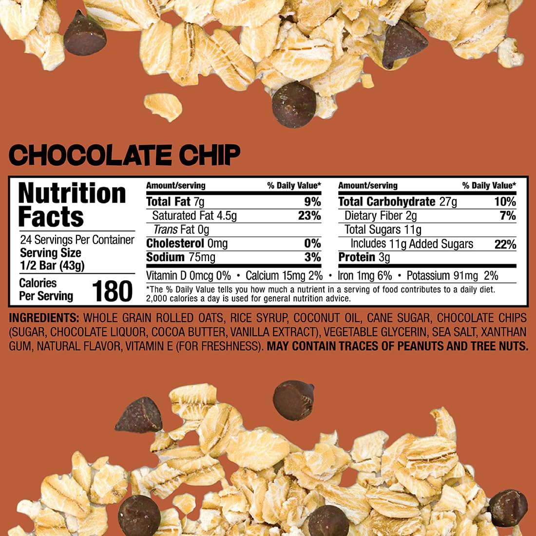 Bobo's Chocolate Chip Oat Bars — Gluten-Free, Plant-Based Whole Grain (12 Bars)