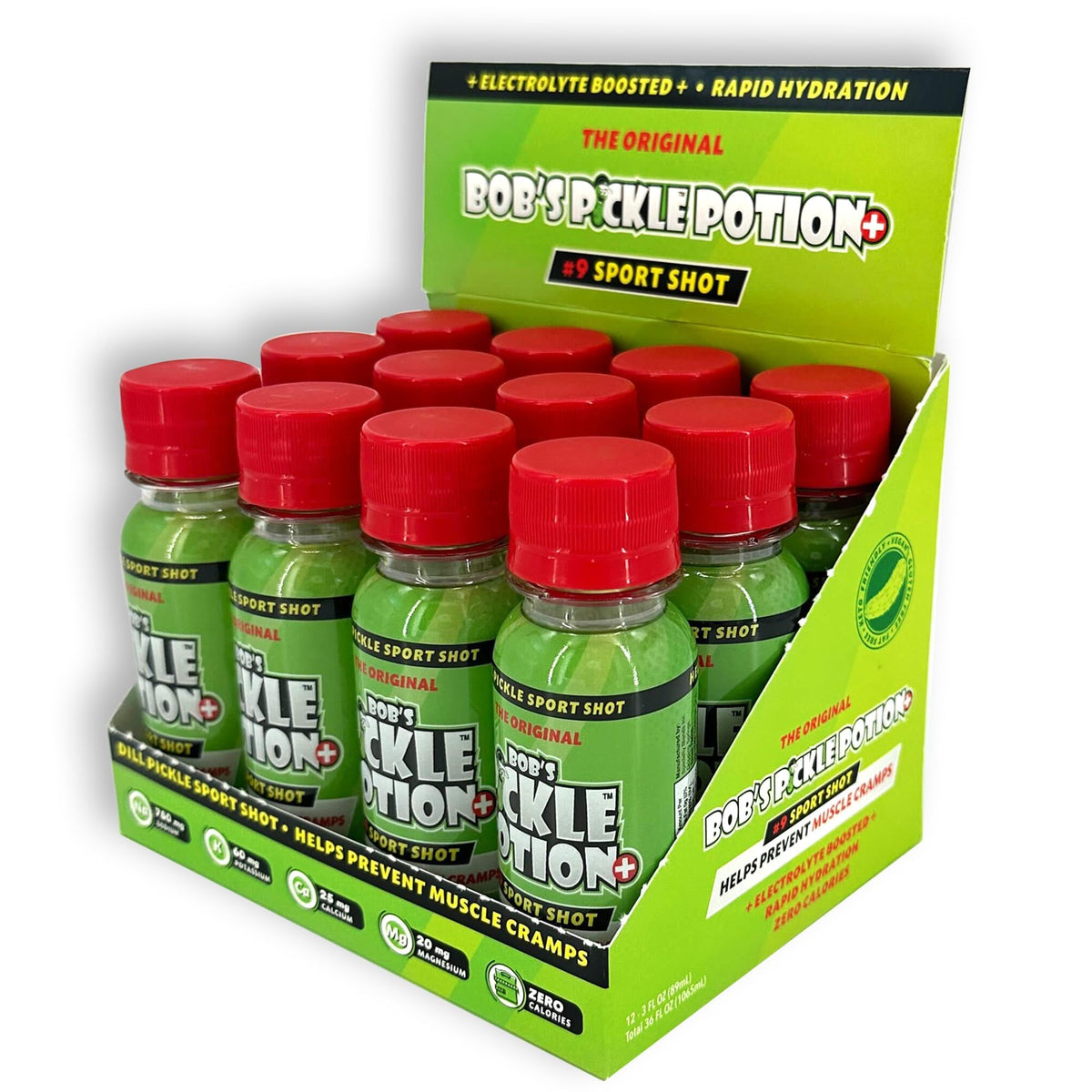 Bob's Pickle Potion Plus #9 Sport Shot – 3 oz Electrolyte Pickle Juice Shots (Pack of 12) Dill Pickle Plus