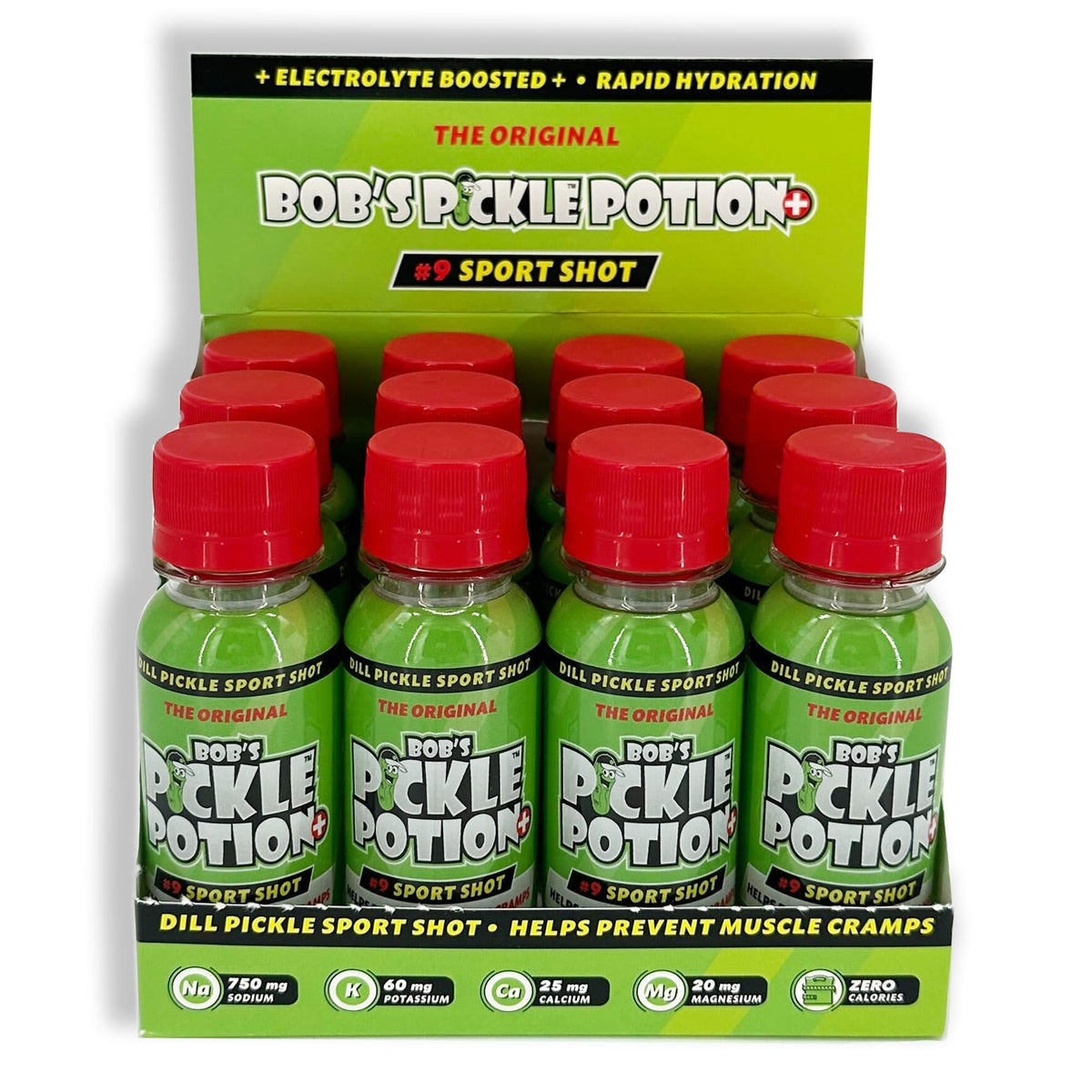 Bob's Pickle Potion Plus #9 Sport Shot – 3 oz Electrolyte Pickle Juice Shots (Pack of 12) Dill Pickle Plus