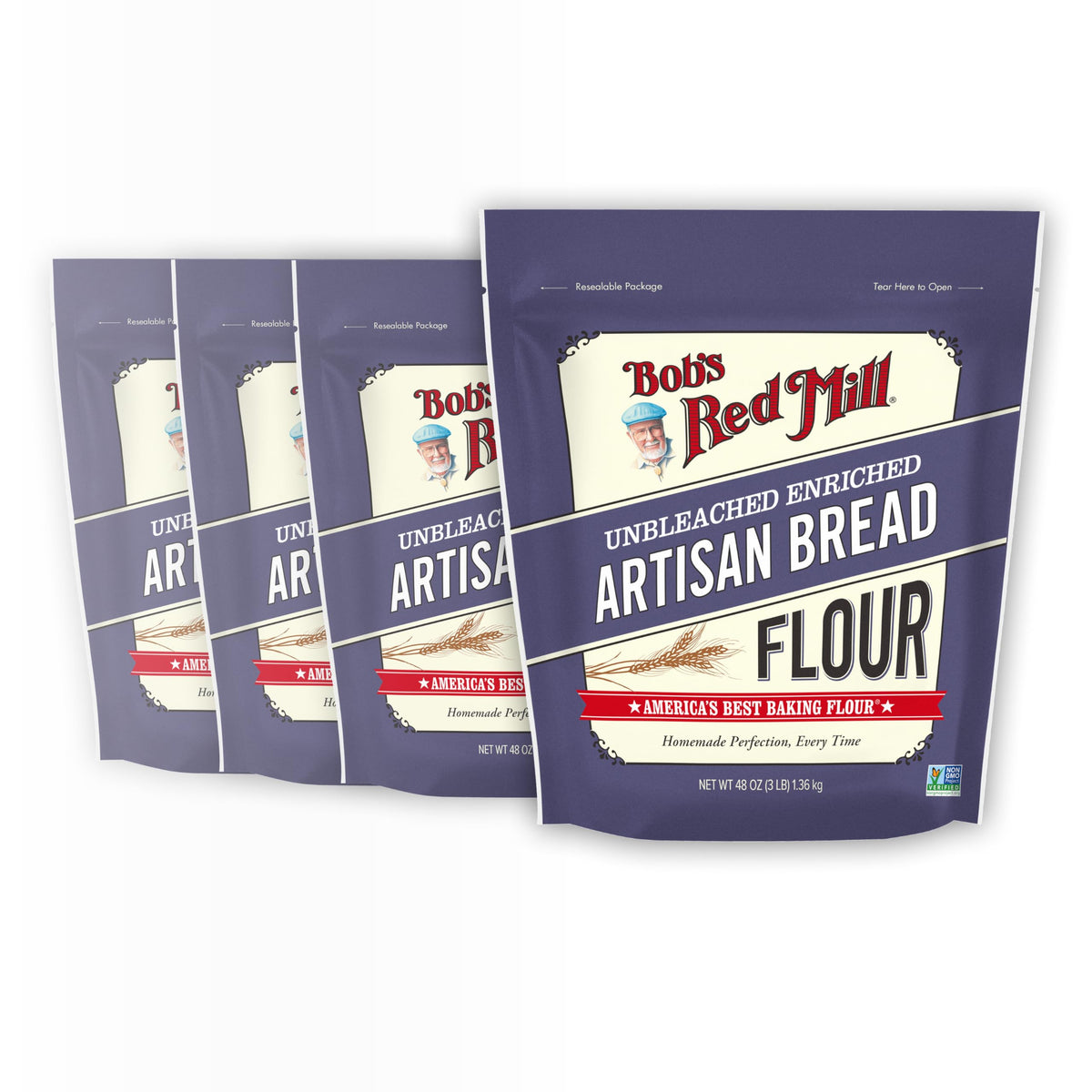 Bob's Red Mill Artisan Bread Flour – Unbleached, Unbromated, Non-GMO, Vegan (3 lb x4)