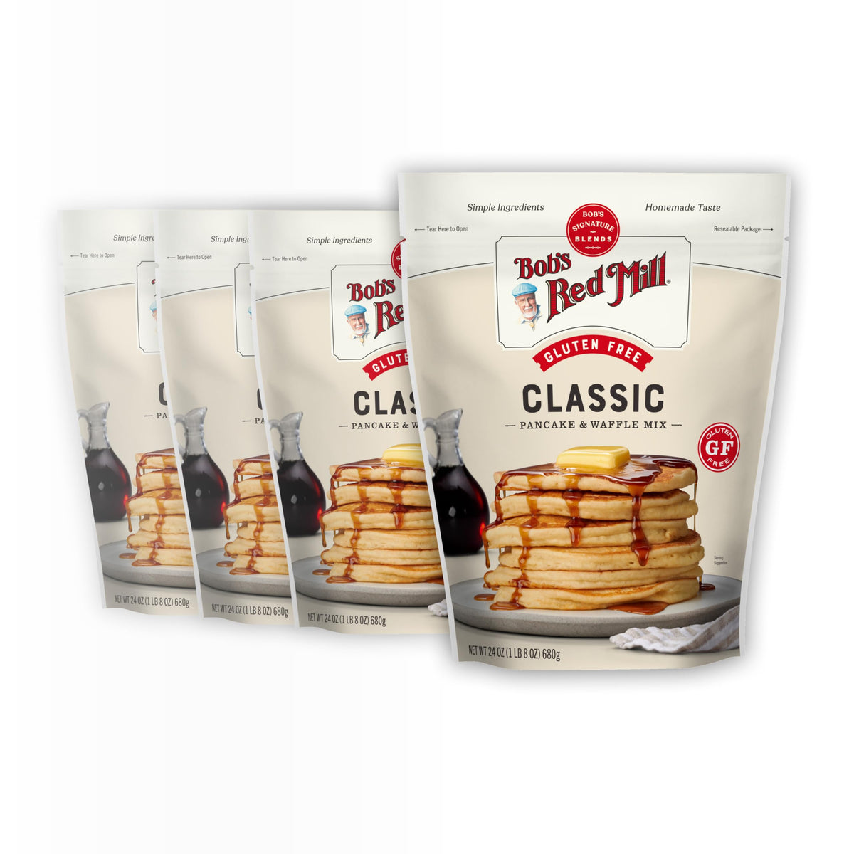 Bob's Red Mill Gluten Free Pancake Mix – 24oz x4, Whole Grain, Non-GMO, Kosher