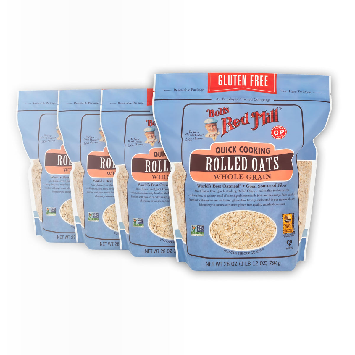 Bob's Red Mill Gluten Free Quick Cooking Oats - 28oz (Pack of 4) | Non GMO, Vegan, Kosher