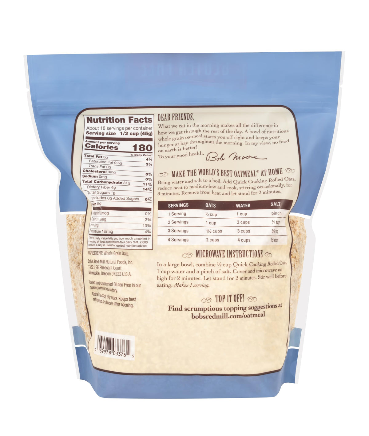 Bob's Red Mill Gluten Free Quick Cooking Oats - 28oz (Pack of 4) | Non GMO, Vegan, Kosher