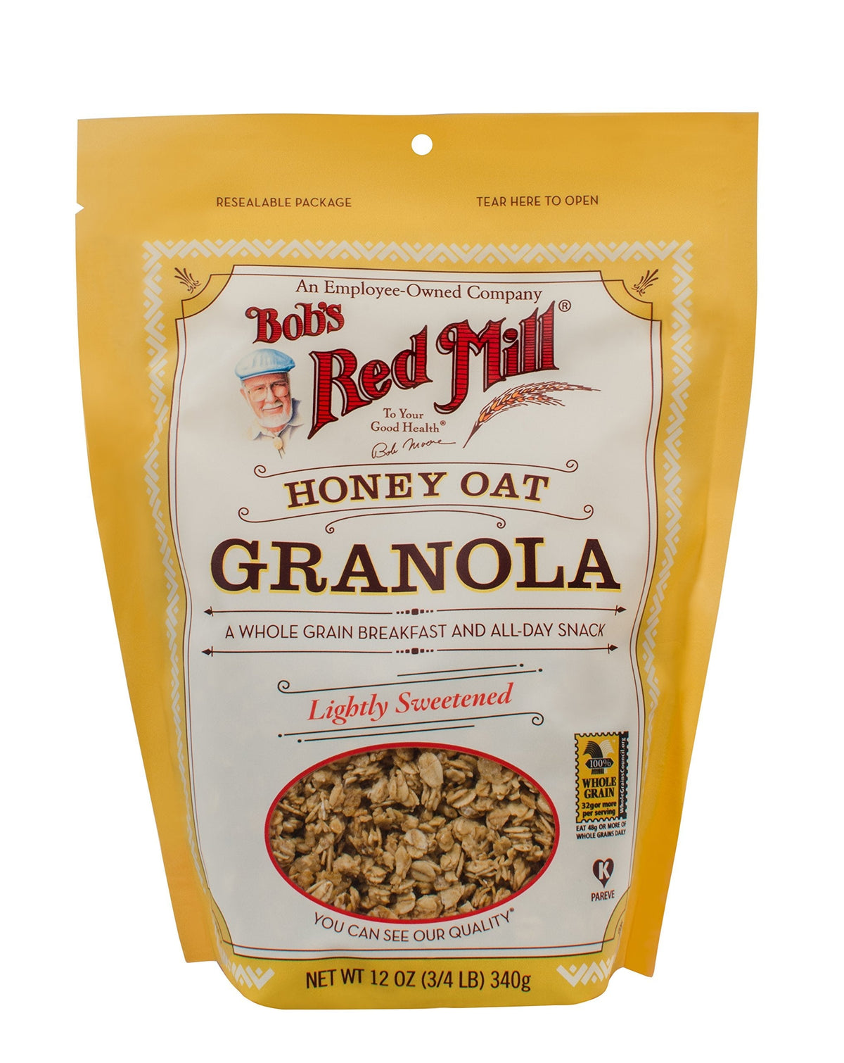 Bob's Red Mill Honey Oat Granola, 12oz (Pack of 4) - Whole Grain, Kosher