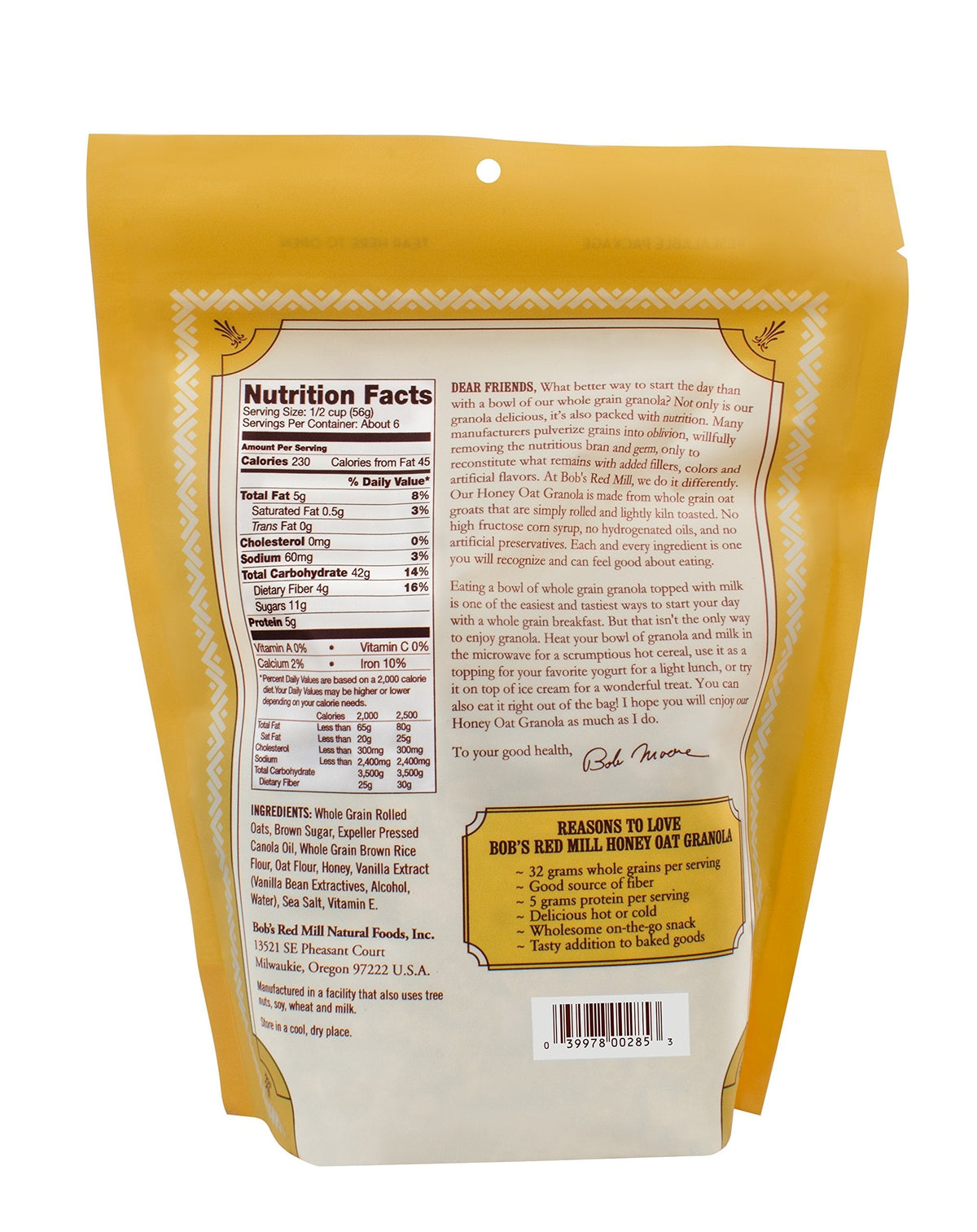 Bob's Red Mill Honey Oat Granola, 12oz (Pack of 4) - Whole Grain, Kosher