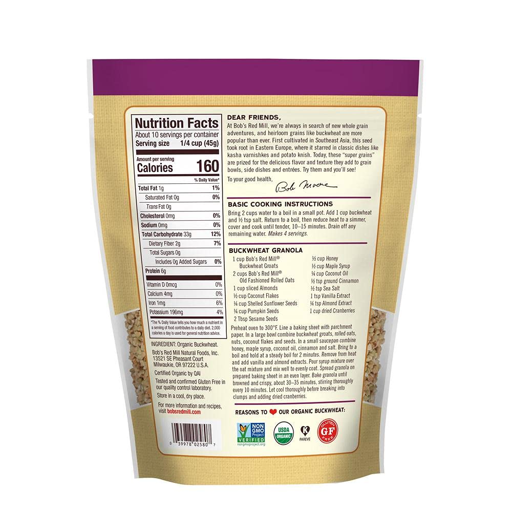 Bob's Red Mill Organic Whole Grain Buckwheat Groats, 16 oz, 2 pk