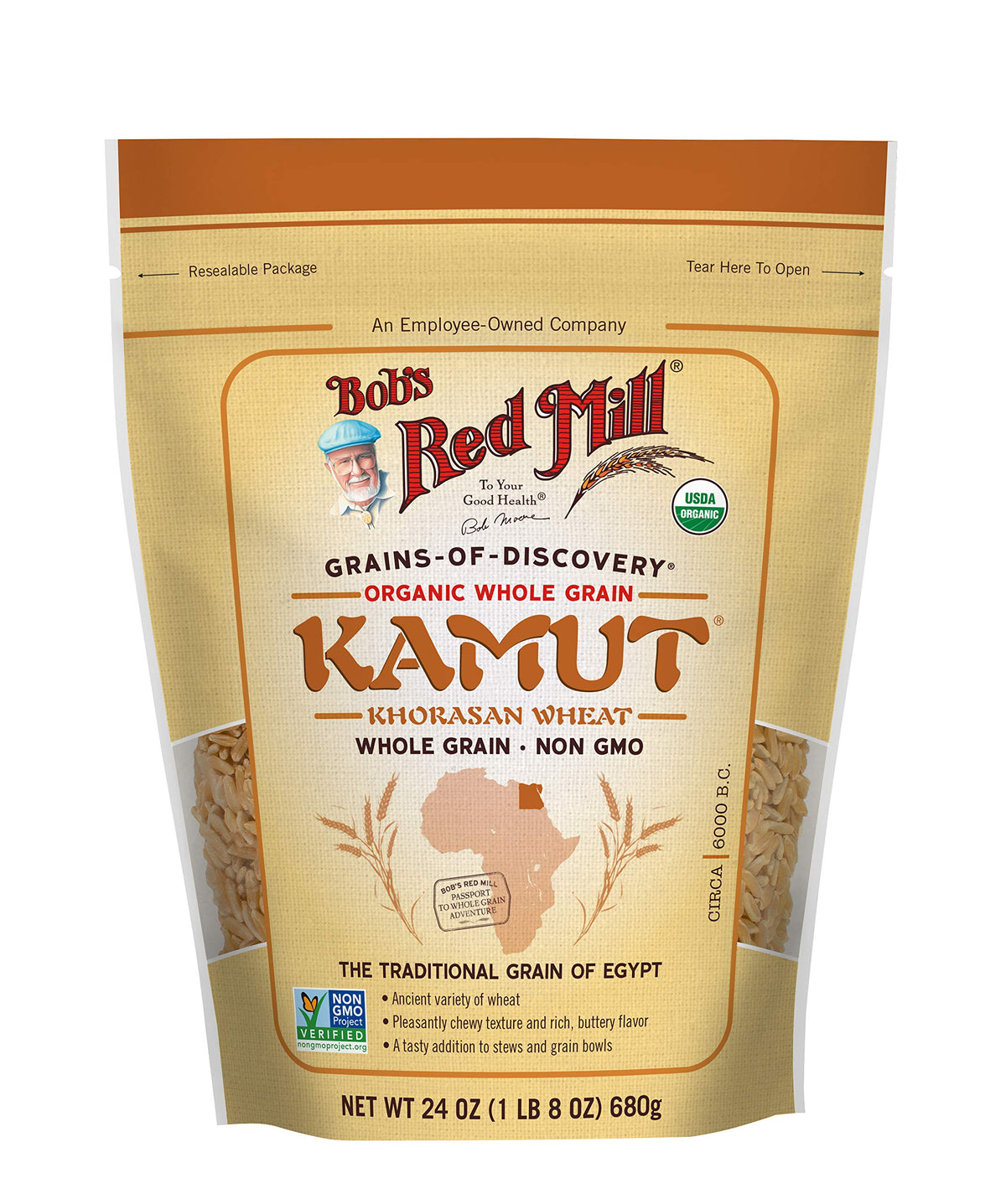 Bob's Red Mill Organic Kamut Berries, 24oz Pack of 4 – Whole Grain, Non-GMO, Vegan, Kosher
