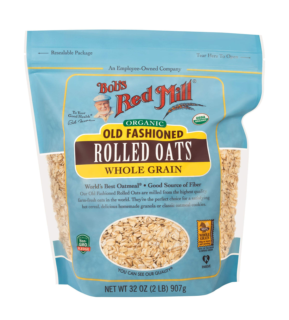 Bob's Red Mill Organic Old Fashioned Oats – 4x32oz, Non-GMO, Whole Grain