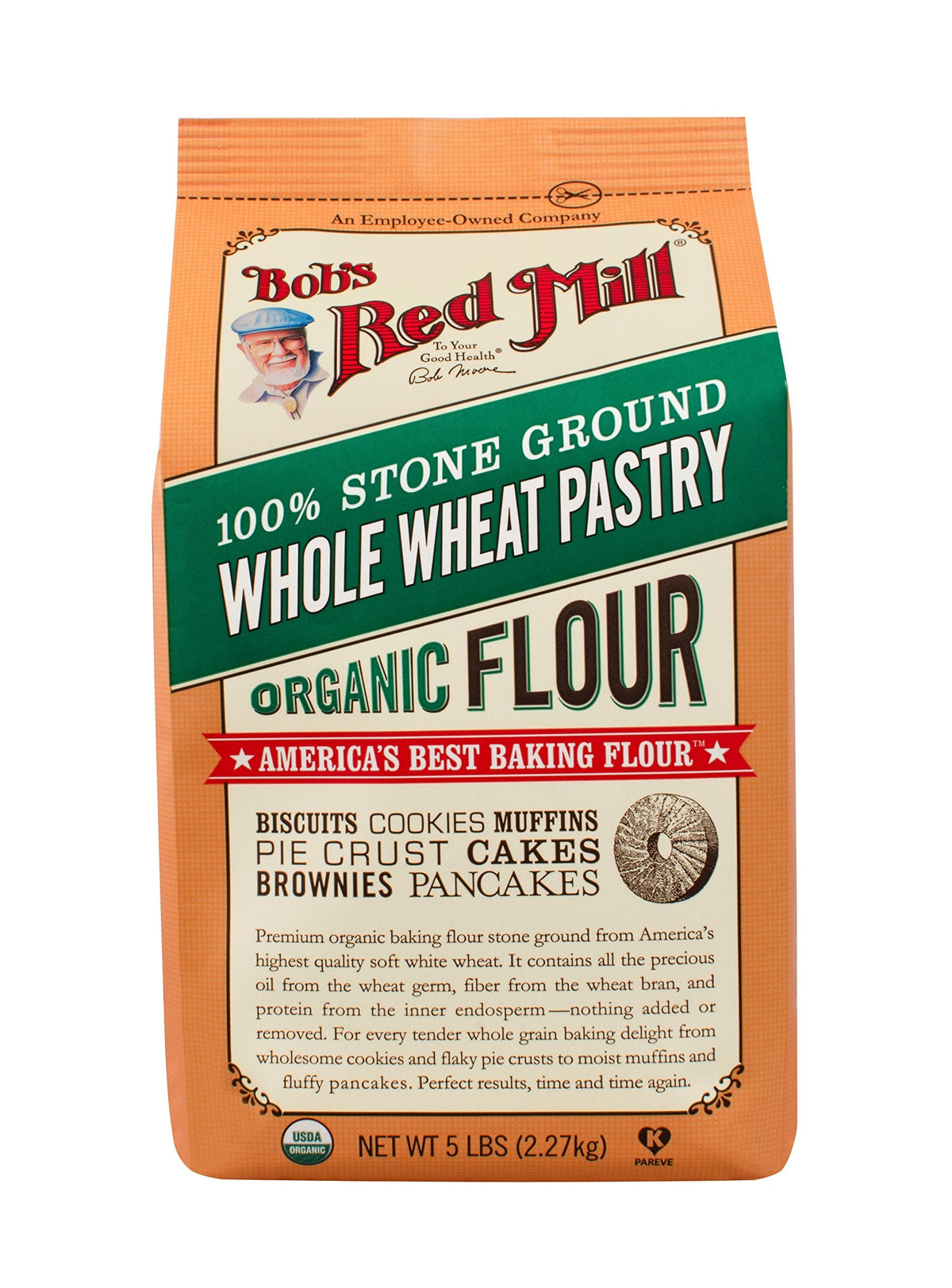 Bob's Red Mill Organic Pastry Flour, Whole Wheat – Tender Pastries, 5 lb