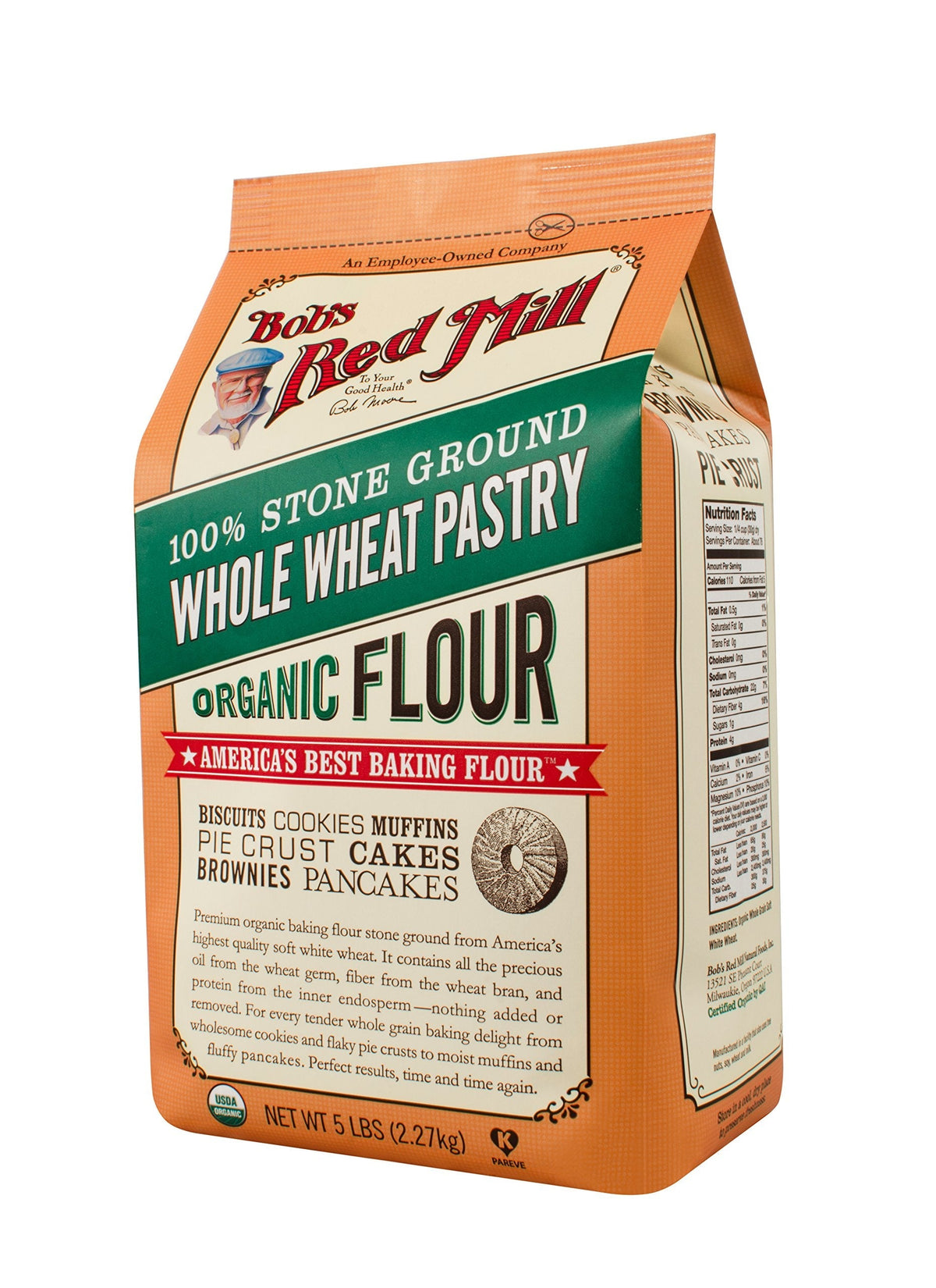 Bob's Red Mill Organic Pastry Flour, Whole Wheat – Tender Pastries, 5 lb
