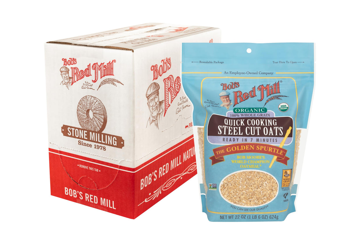 Bob's Red Mill Organic Quick Cooking Steel Cut Oats - 22oz Pack of 4 | Non-GMO, Whole Grain, Vegan, Kosher