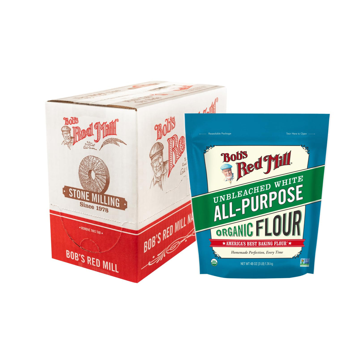 Bob's Red Mill Organic Unbleached All-Purpose Flour - 3 lb Pack of 4 | Non-GMO, Kosher, Vegan