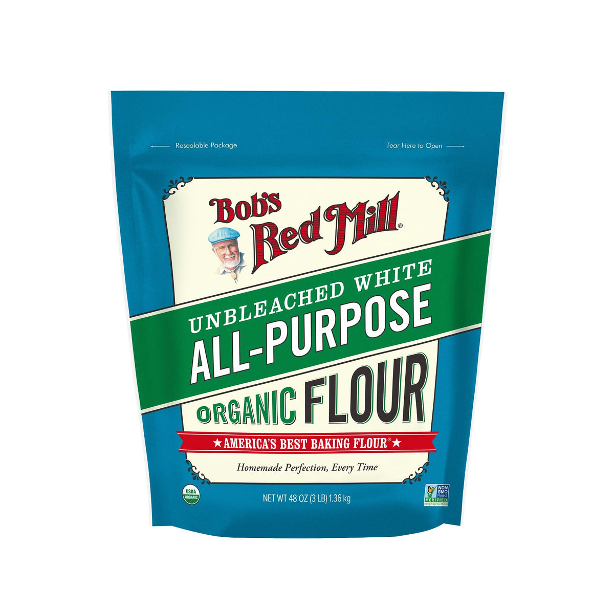 Bob's Red Mill Organic Unbleached All-Purpose Flour - 3 lb Pack of 4 | Non-GMO, Kosher, Vegan
