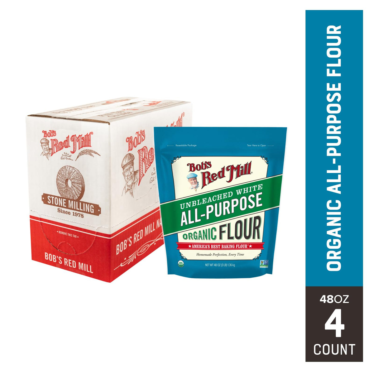 Bob's Red Mill Organic Unbleached All-Purpose Flour - 3 lb Pack of 4 | Non-GMO, Kosher, Vegan