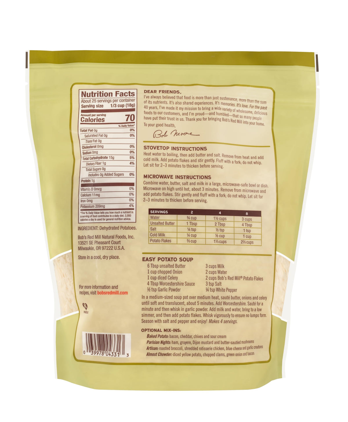Bob's Red Mill Potato Flakes 16 oz Pack of 4 Non-GMO Vegan Kosher