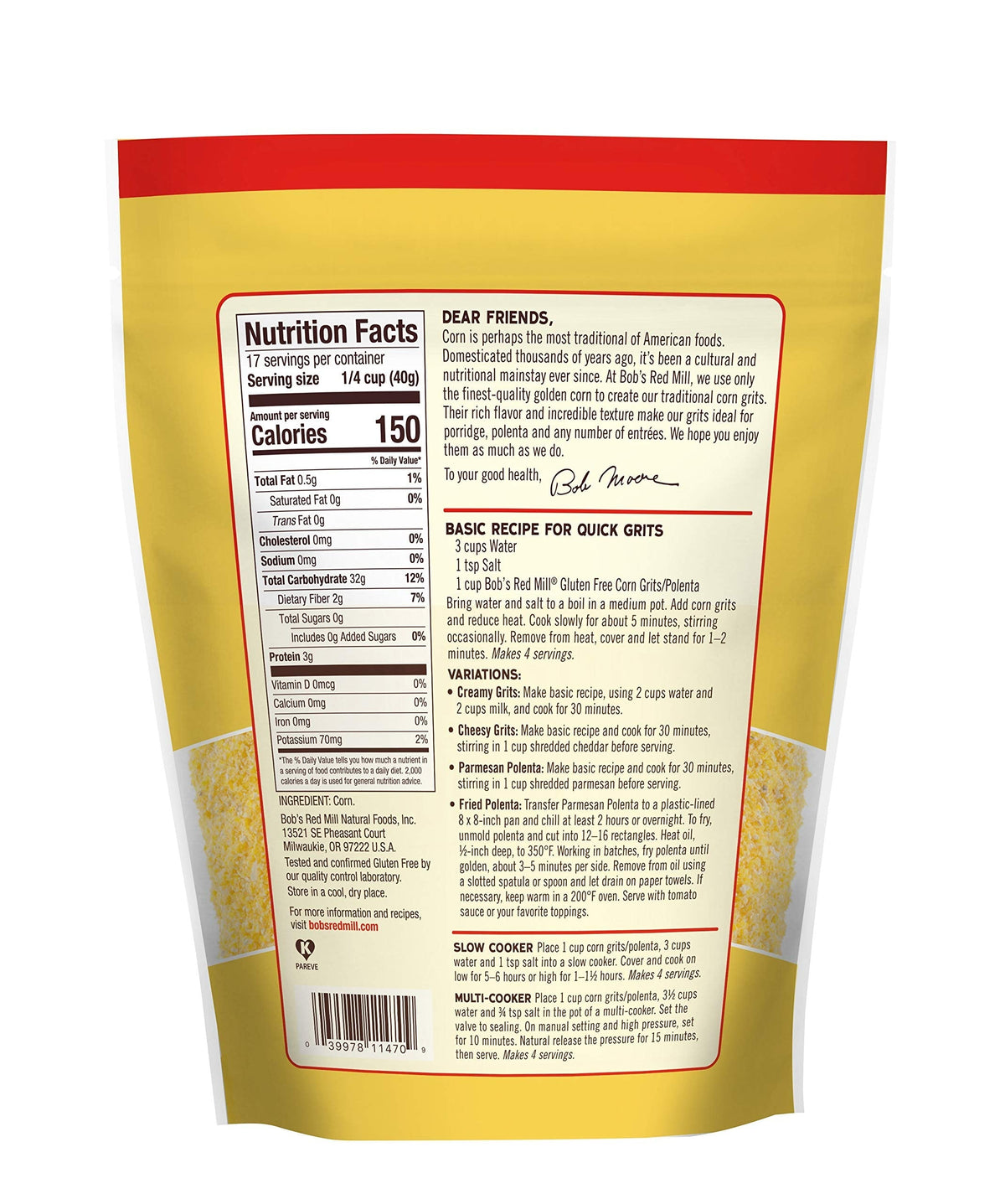 Bob's Red Mill Gluten Free Corn Grits/Polenta, 24oz (Pack of 4) – Vegan & Kosher