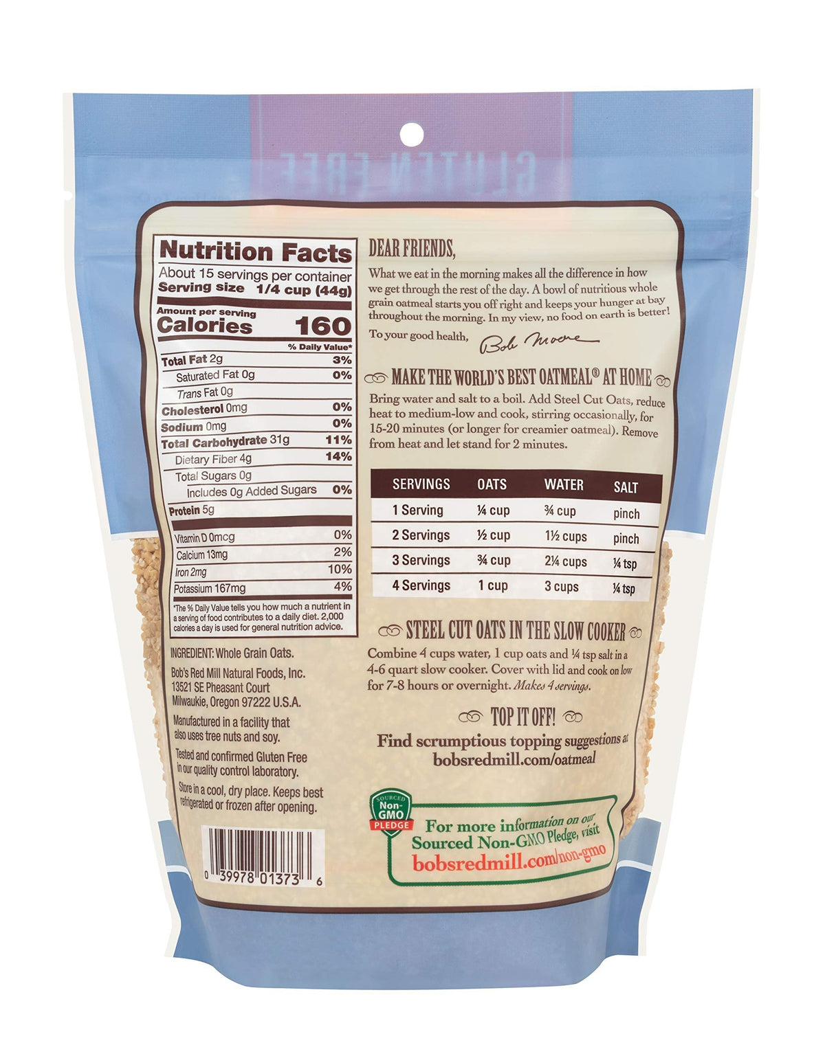 Bob's Red Mill Gluten Free Steel Cut Oats – 24oz Pack of 4 | Whole Grain, Non-GMO, Vegan, Kosher