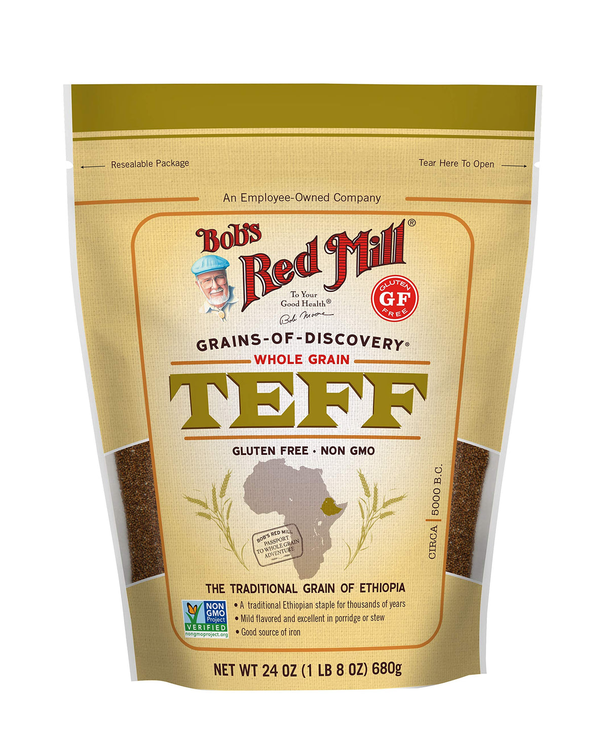 Bob's Red Mill Whole Grain Teff, 24oz (Pack of 4) – Non-GMO, Vegan, Kosher