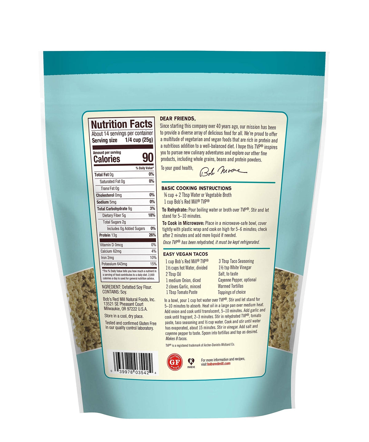 Bob's Red Mill TVP, 12oz (Pack of 4) – Vegan, Unflavored, Kosher, Made in USA