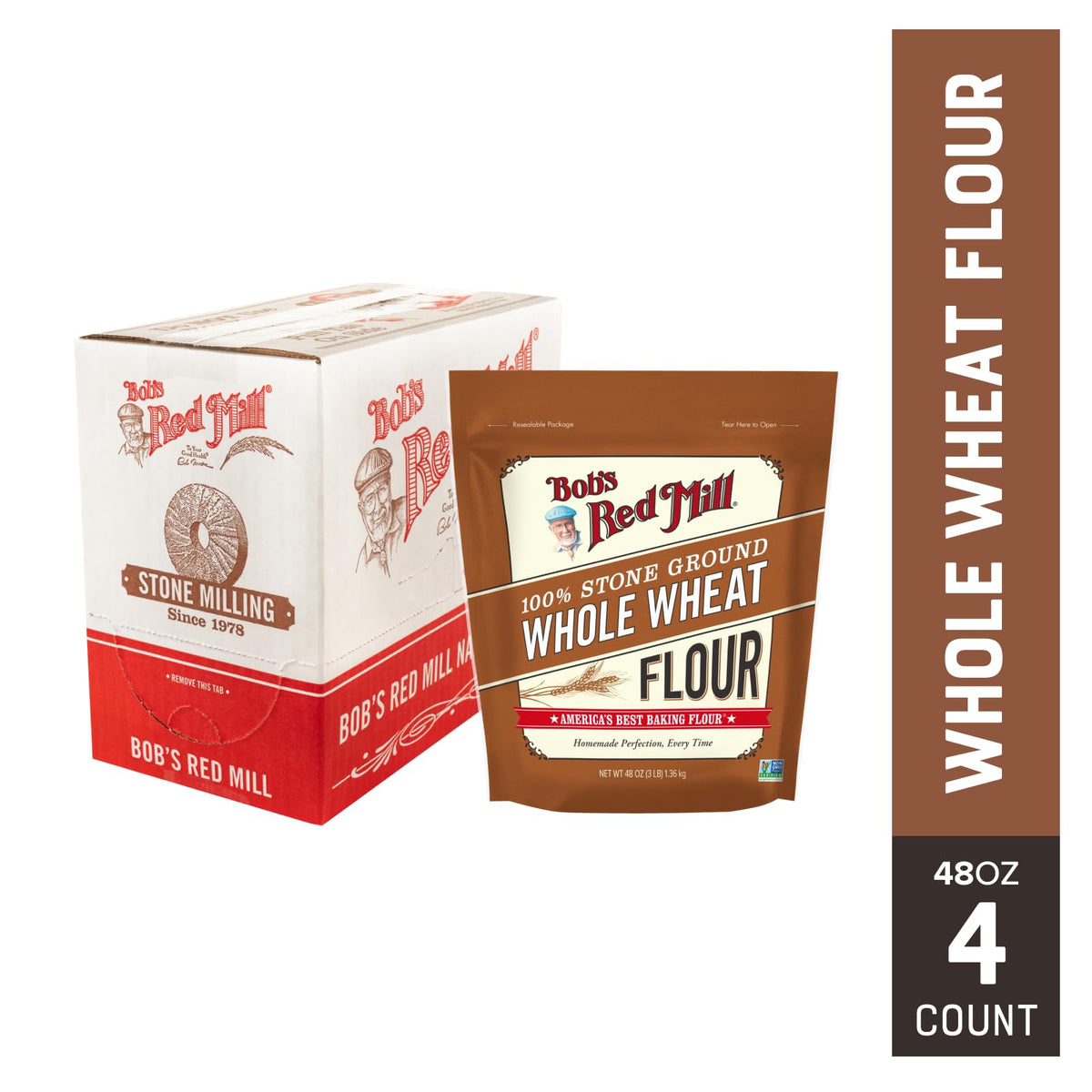 Bob's Red Mill Whole Wheat Flour – 3 lb Pack of 4 | Whole Grain, Non-GMO, Vegan