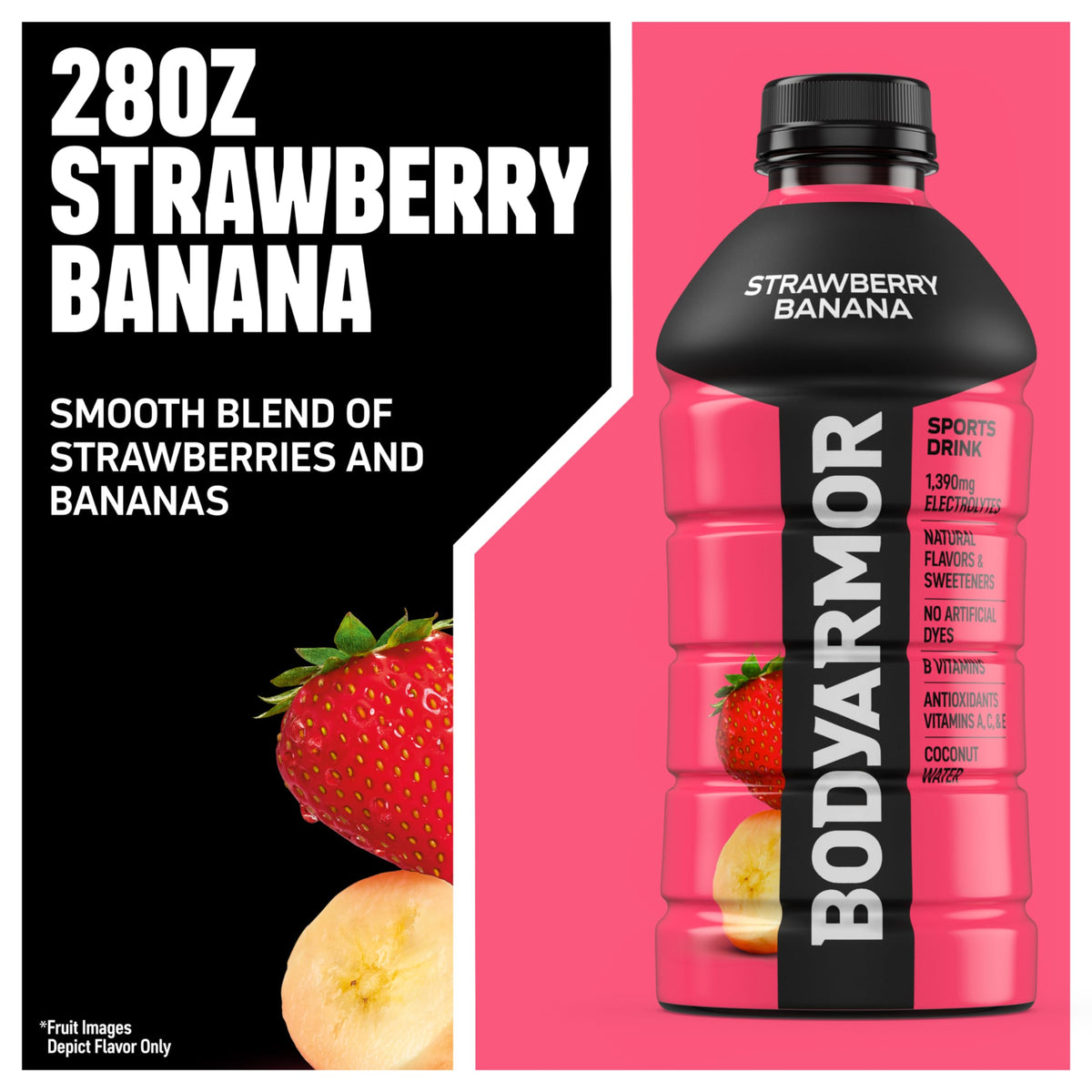 BODYARMOR Strawberry Banana Sports Drink — Coconut Water Hydration (28oz, 15 Pack)