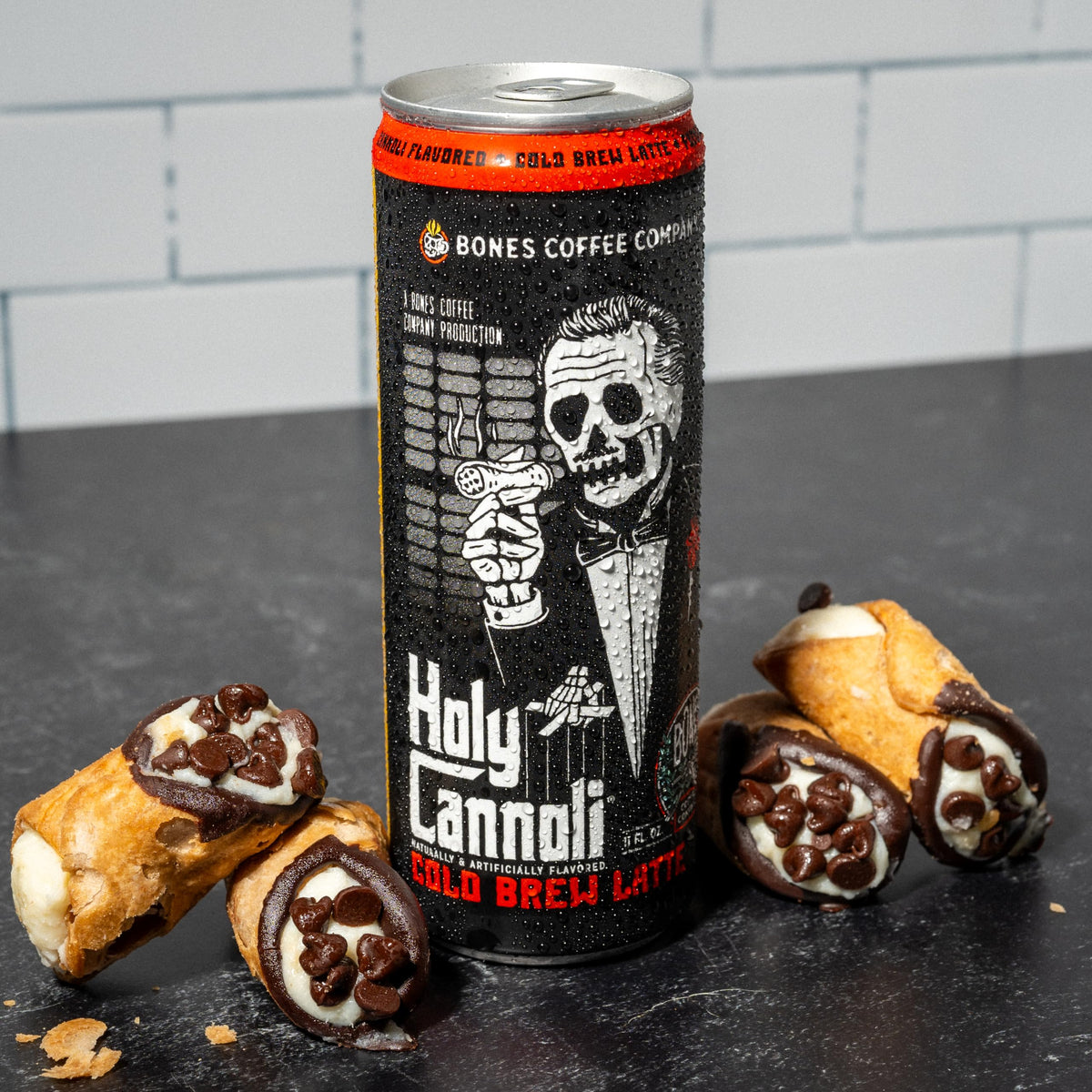 Bones Coffee Company Holy Cannoli Latte Can – Cannoli-Flavored Cold Brew, 11 oz (12 Pack)