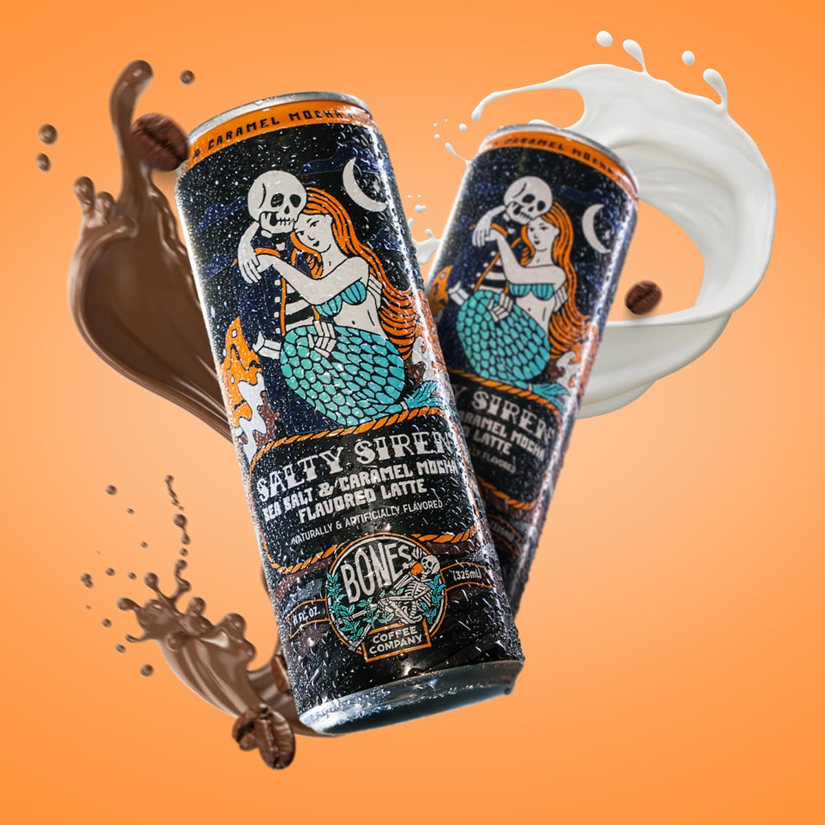 Bones Coffee Salty Siren Latte – Medium Roast Ready-to-Drink Iced Coffee Cans (11 oz, 12 Pack)