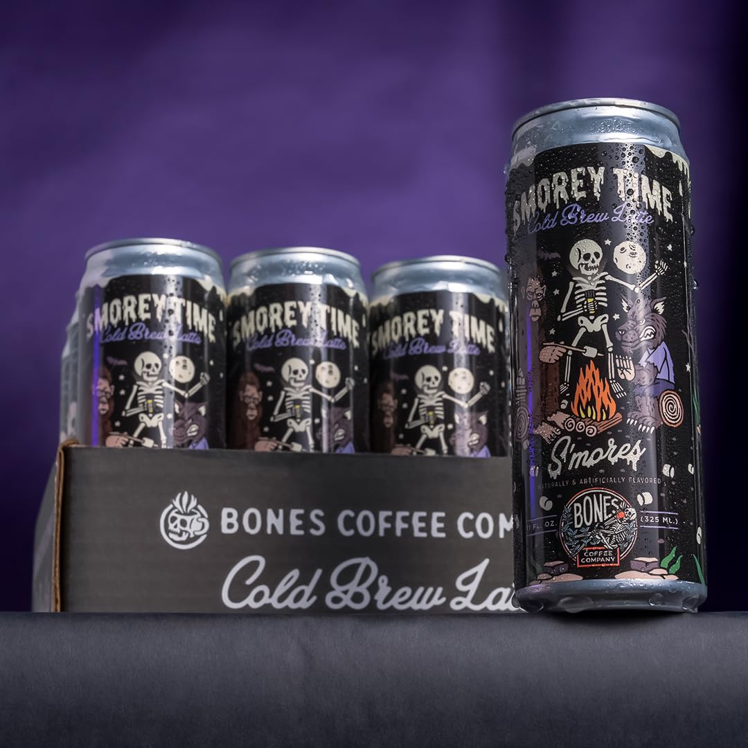 Bones Coffee S'mores Iced Coffee Latte – 11 oz Cans (12-Pack)