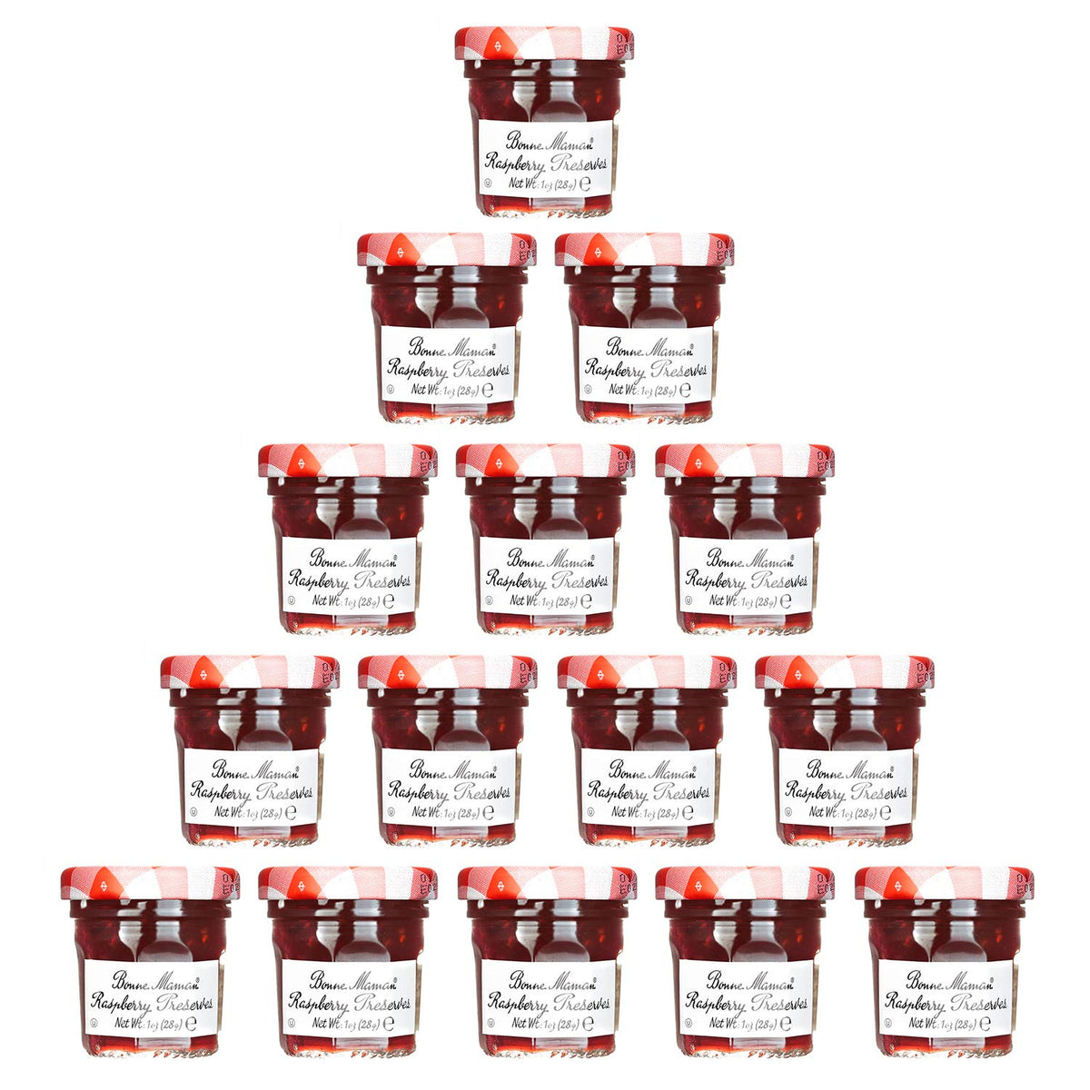 Bonne Maman Raspberry Mix Preserve 70% Fruit – 15 Mini Jars (1 oz each) Kosher