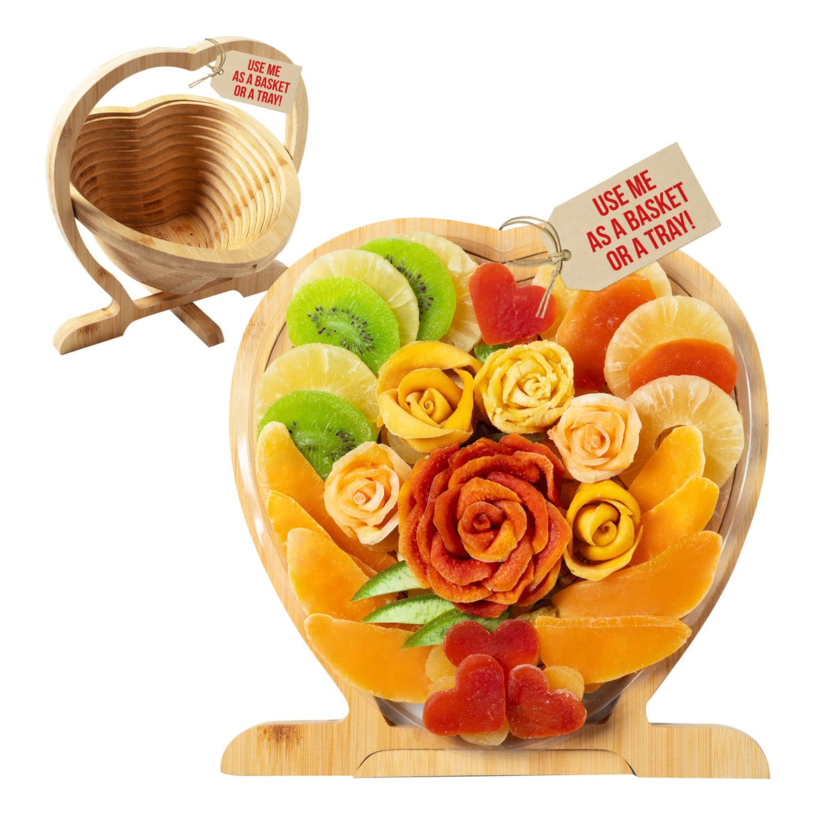 Bonnie and Pop Dried Fruit Gift Basket – Heart-Shaped Tray of Premium Tropical Fruits